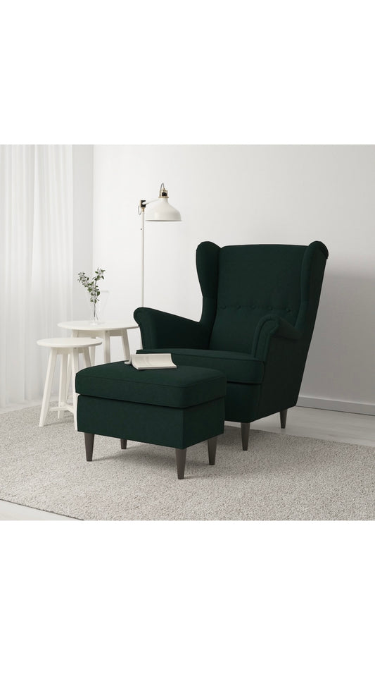 Dark Green Armchair with a Footstool