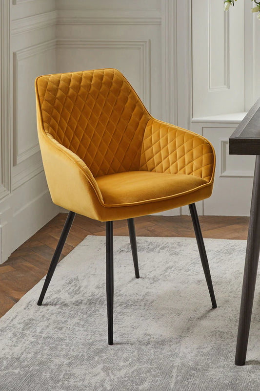 Soft Velvet Ochre Yellow Dining Chair